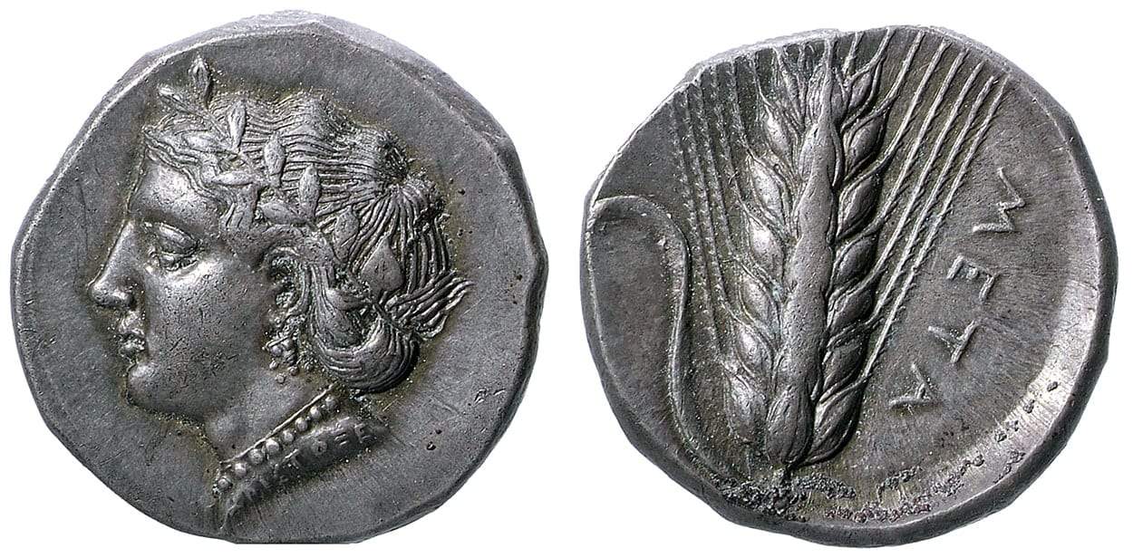 Moneda stater de argint infatisand Demeter si orz